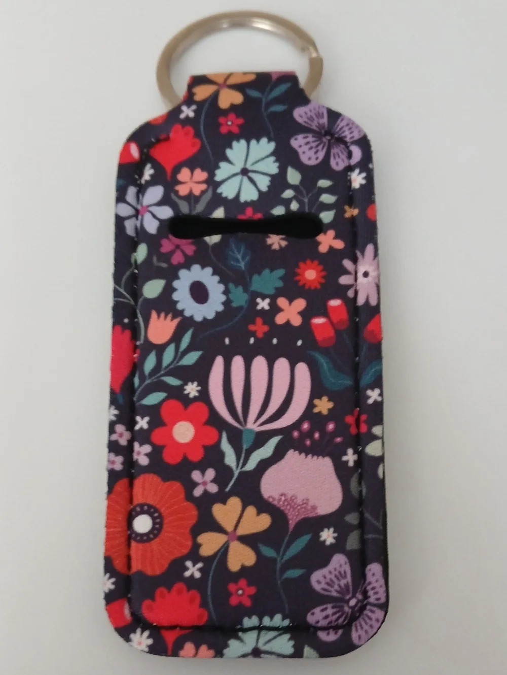 Floral Lip Balm Keychain Holder - Navy Background